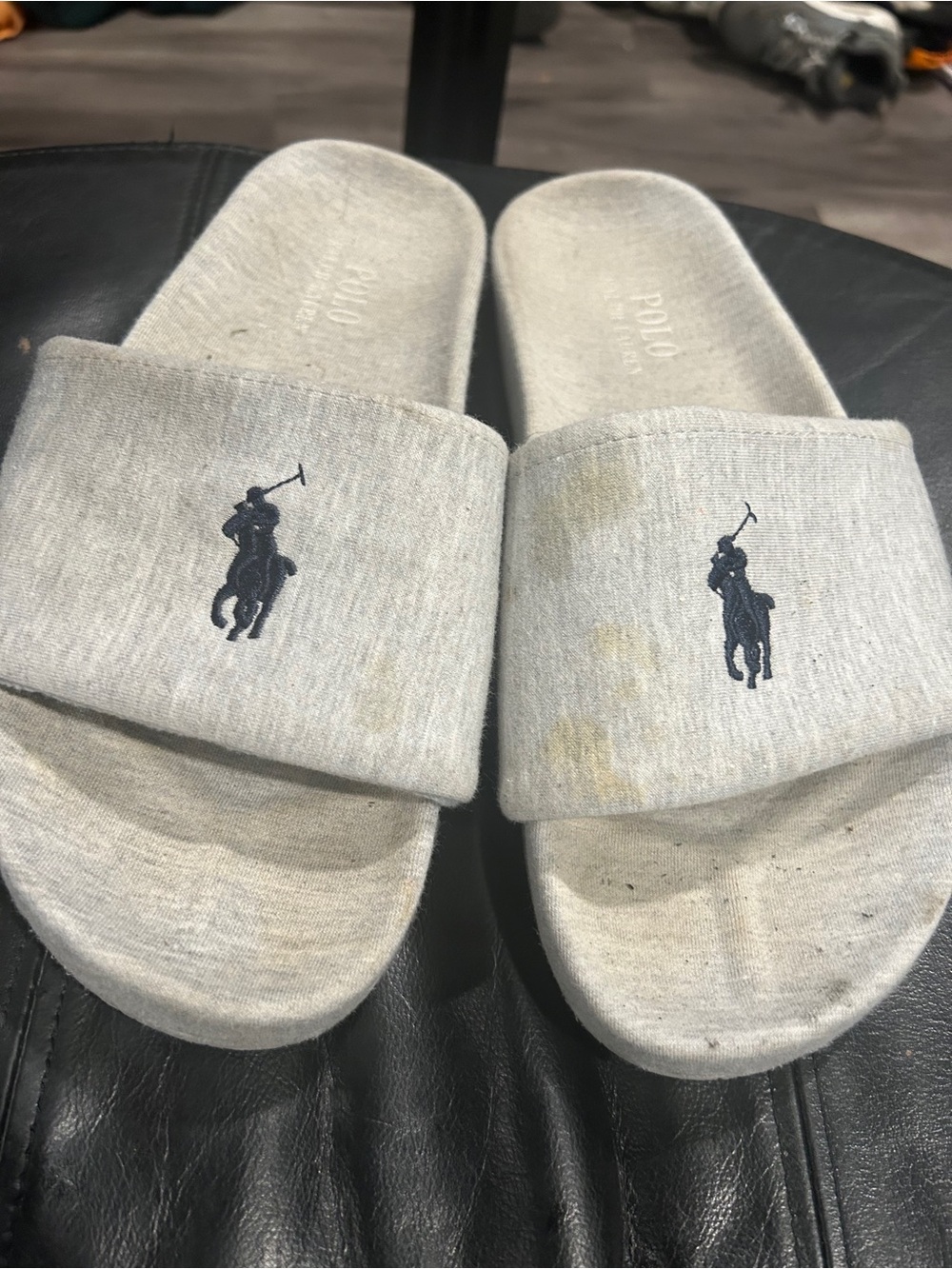 Polo by Ralph Lauren Gray Slide Sandals with Navy Polo Logo